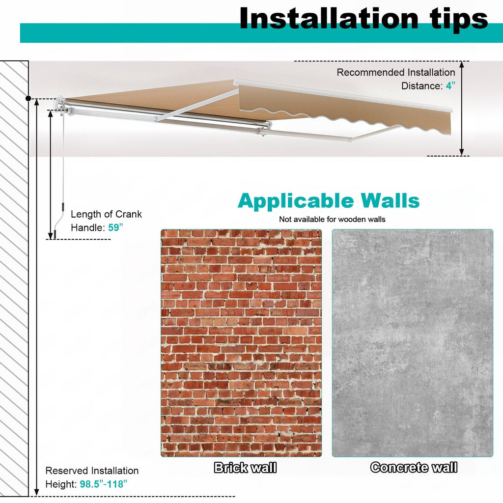 10 x 8.2 Feet Retractable Awning with Easy Opening Manual Crank Handle-Brown