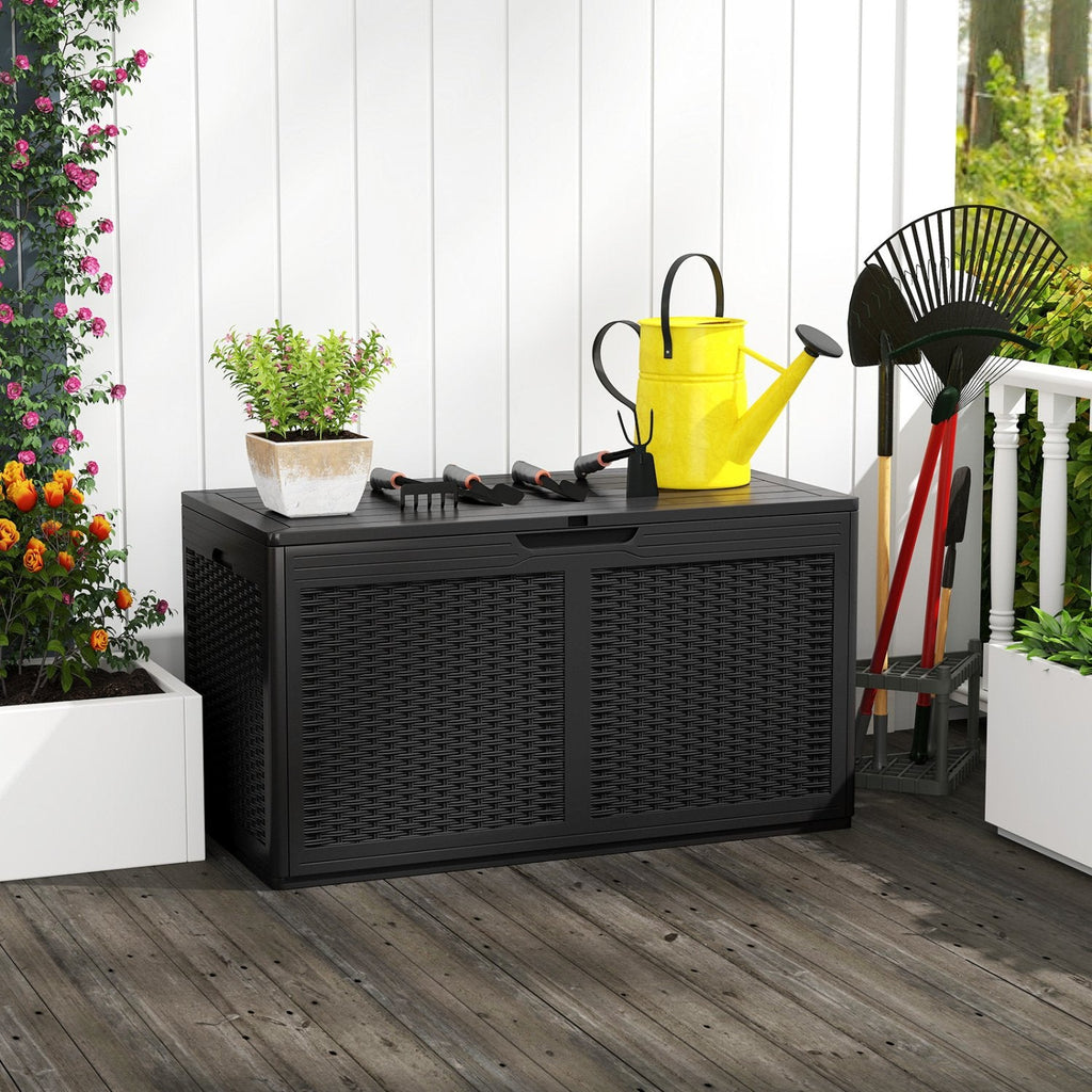 100 Gallon Resin Deck Box Outdoor Waterproof Storage Bench-Black