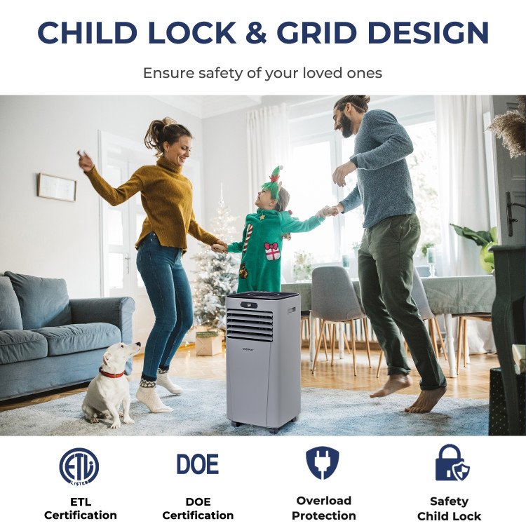 10000 BTU Portable Air Conditioner with Remote Control, Gray, Cools up to 350 sq ft