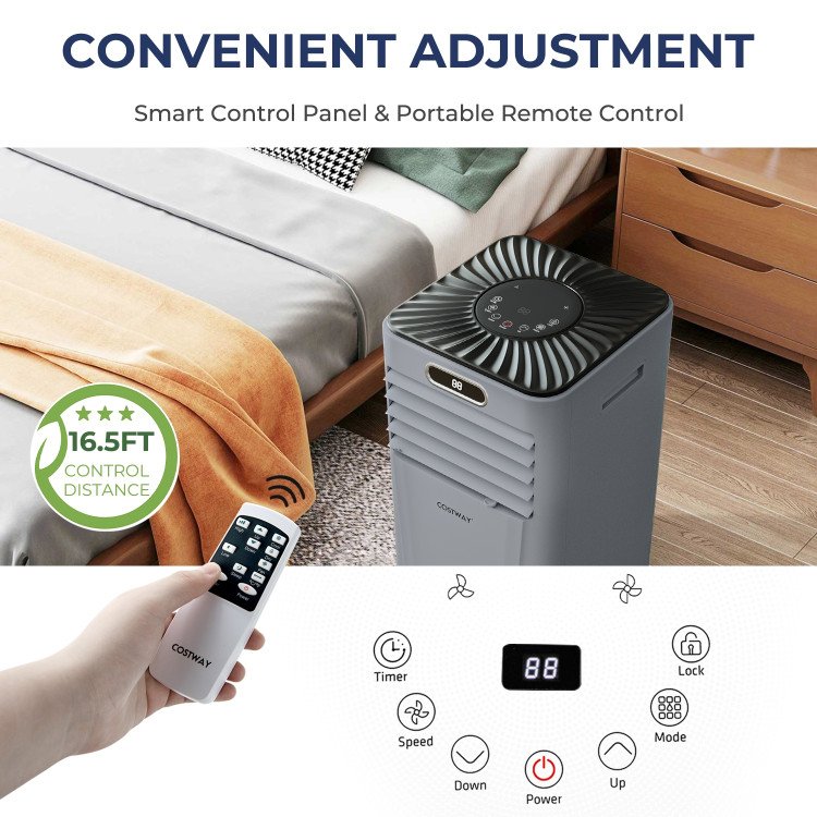 10000 BTU Portable Air Conditioner with Remote Control, Gray, Cools up to 350 sq ft