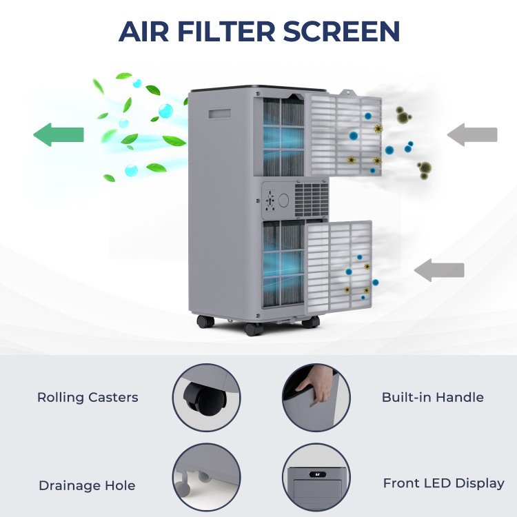 10000 BTU Portable Air Conditioner with Remote Control, Gray, Cools up to 350 sq ft