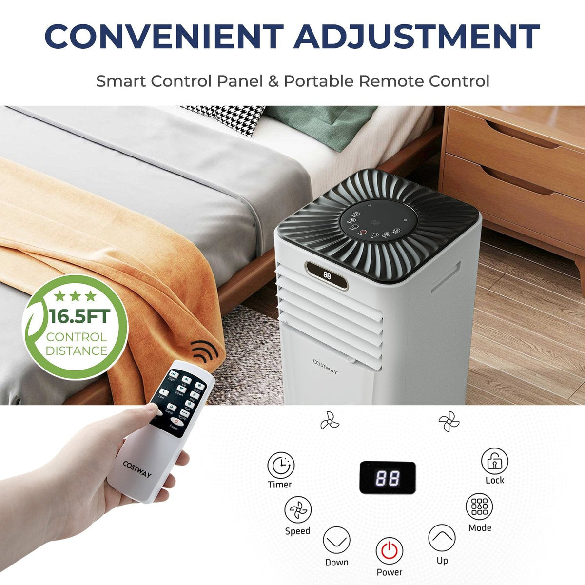 10000 BTU 4-in-1 Portable Air Conditioner with Dehumidifier and Fan Mode, White, 350 sq ft