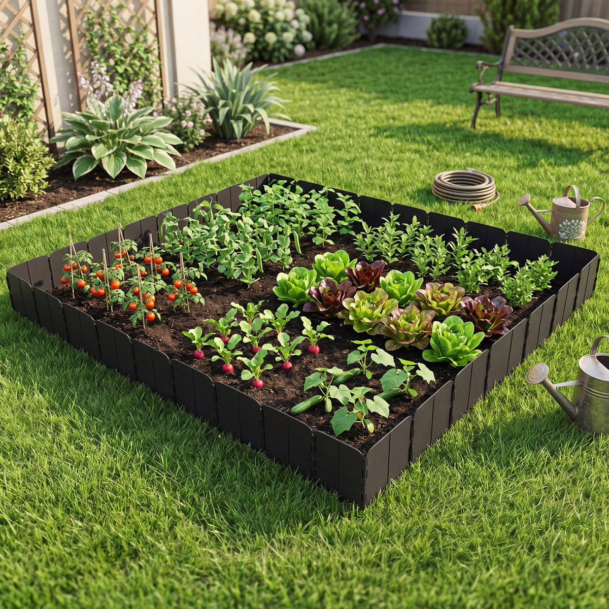 10.5 FT 70 PCS Garden Edging Borders No Dig Interlocking Design for Flower Beds-Black
