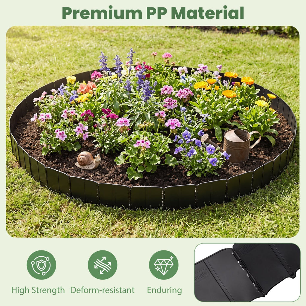 10.5 FT 70 PCS Garden Edging Borders No Dig Interlocking Design for Flower Beds-Black