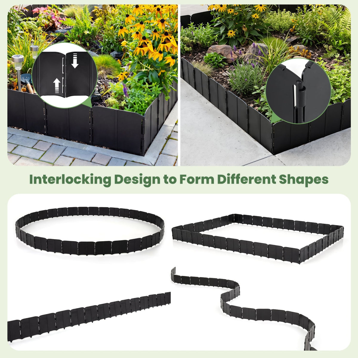 10.5 FT 70 PCS Garden Edging Borders No Dig Interlocking Design for Flower Beds-Black