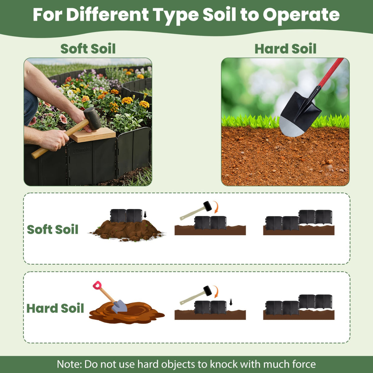 10.5 FT 70 PCS Garden Edging Borders No Dig Interlocking Design for Flower Beds-Black