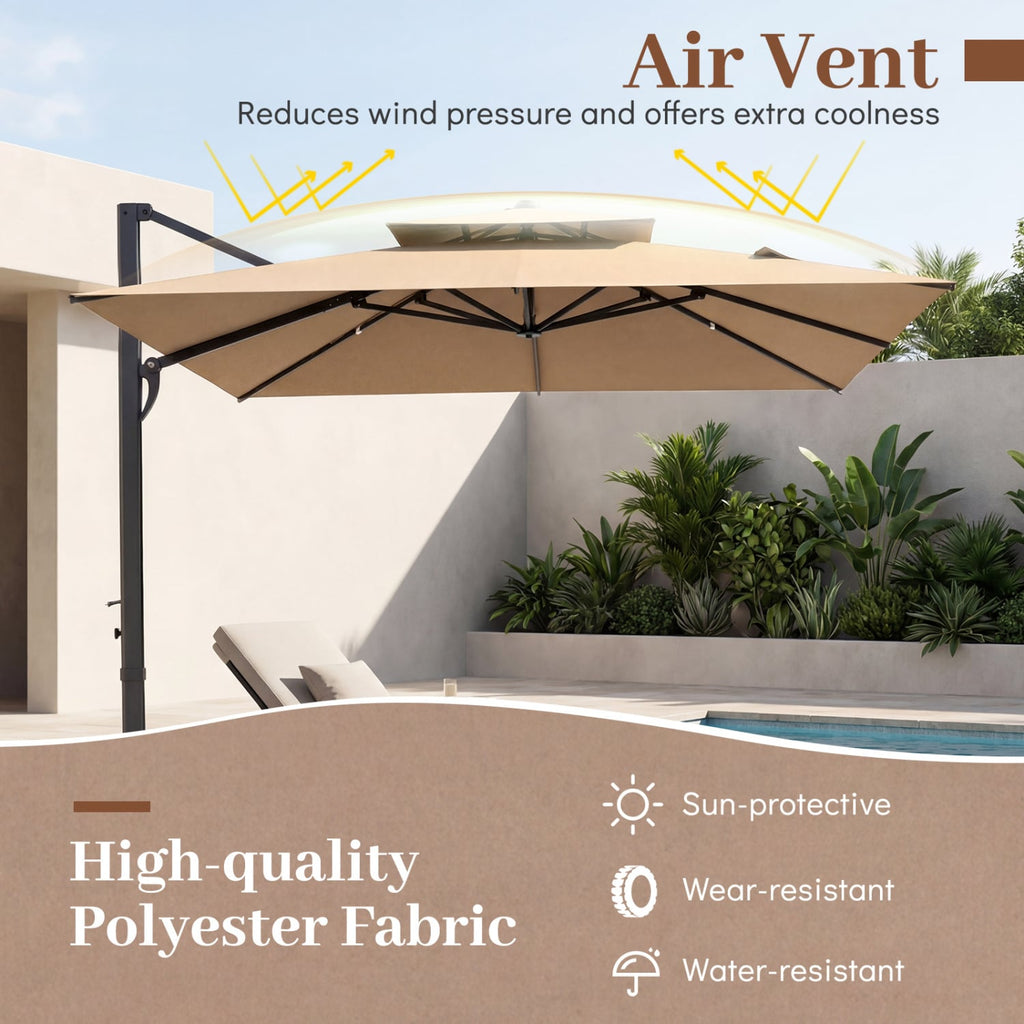 10 FT Aluminum Pole Patio Cantilever Umbrella with 220 LBS Base-Brown