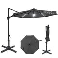 10 FT Cantilever Patio Umbrella with Solar LED Lights 360° Rotation-Gray