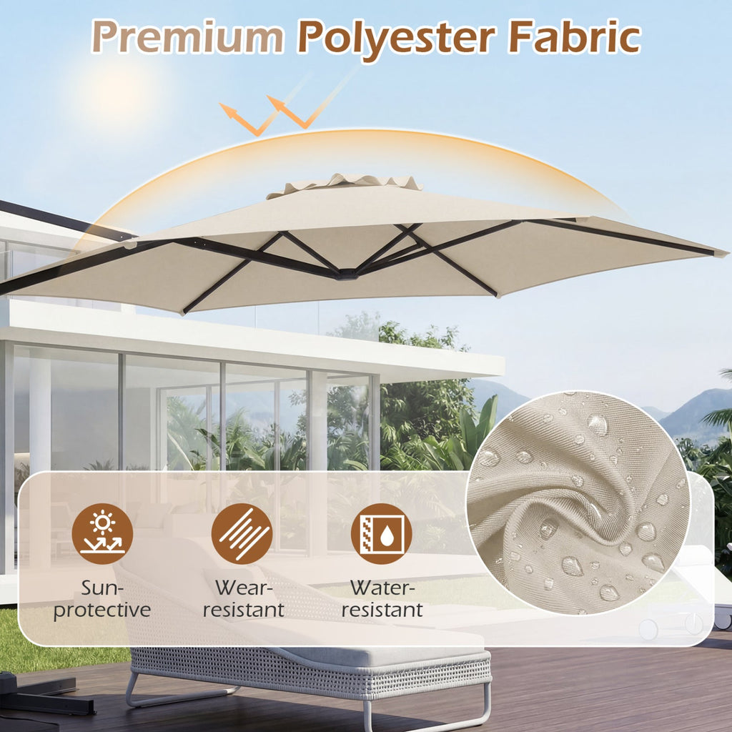 10 FT Patio Cantilever Umbrella with 360° Rotation and Air Vent for Backyard and Poolside-Beige