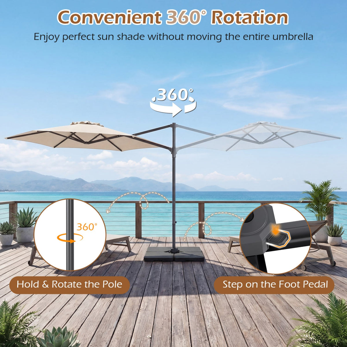 10 FT Patio Cantilever Umbrella with 360° Rotation and Air Vent for Backyard and Poolside-Beige