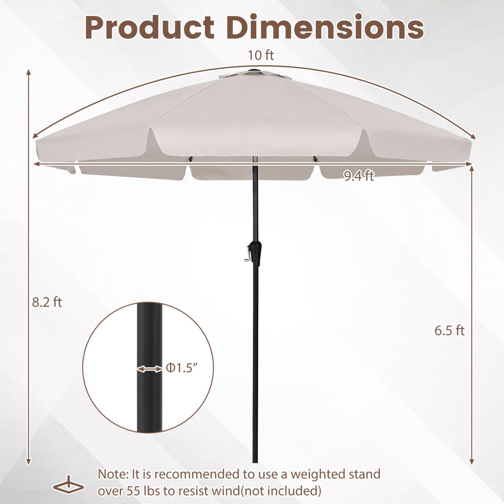 10 FT Scalloped Patio Umbrella with Push Button Tilt and 8 Fiberglass Ribs-Beige