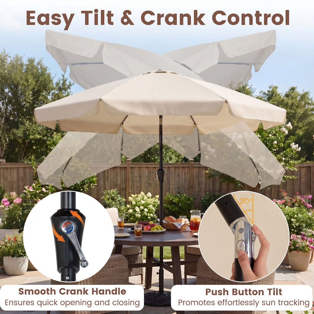 10 FT Scalloped Patio Umbrella with Push Button Tilt and 8 Fiberglass Ribs-Beige