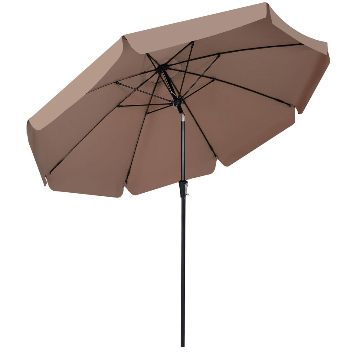 10 FT Scalloped Patio Umbrella with Push Button Tilt and 8 Fiberglass Ribs-Brown