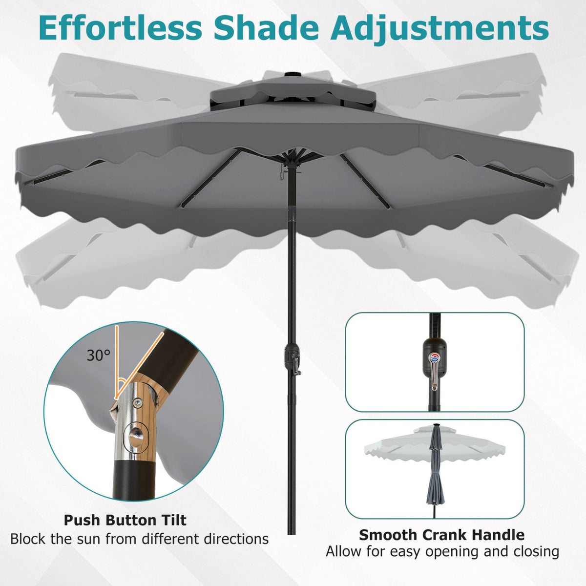 10 FT Solar LED Patio Umbrella for Deck and Pool-Gray