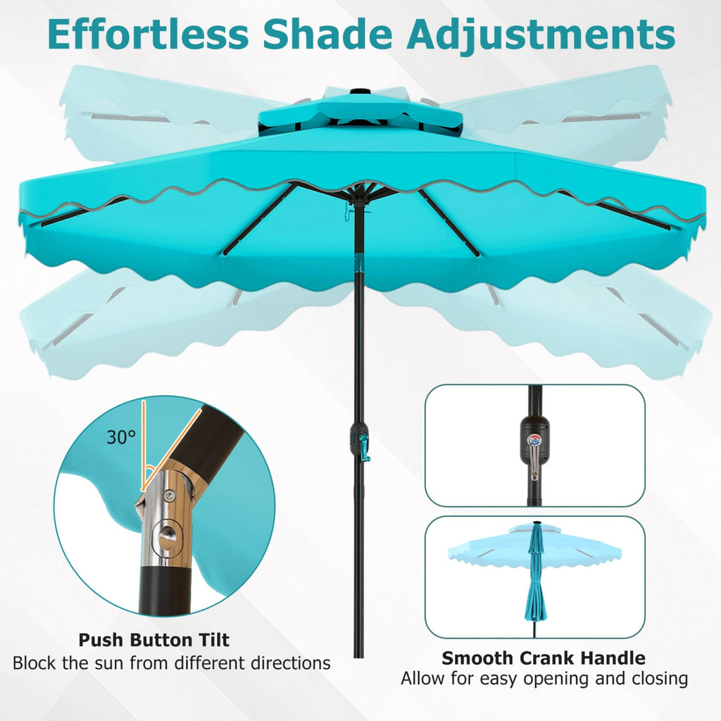 10 FT Solar LED Patio Umbrella for Deck and Pool-Turquoise