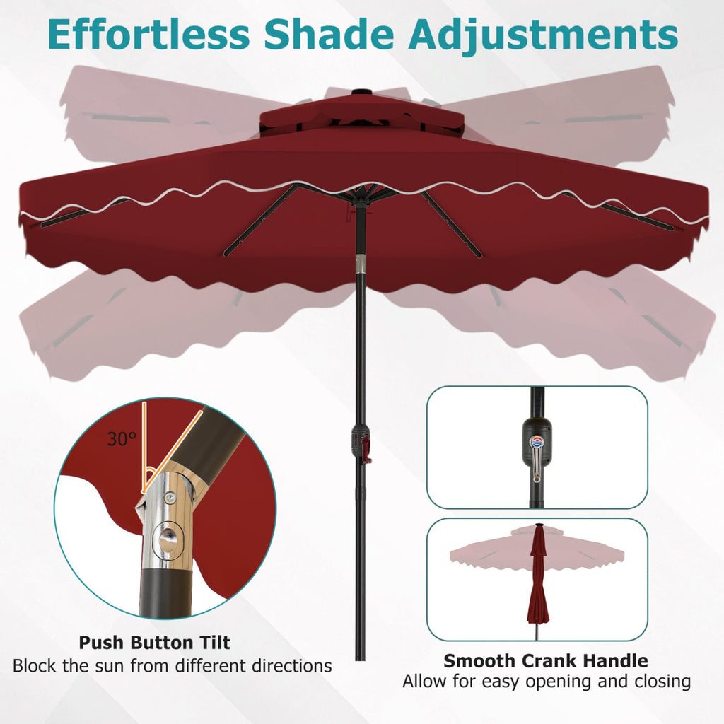 10 FT Solar LED Patio Umbrella for Deck and Pool-Red