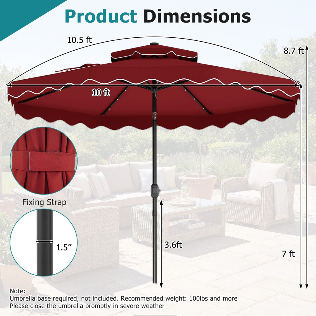 10 FT Solar LED Patio Umbrella for Deck and Pool-Red