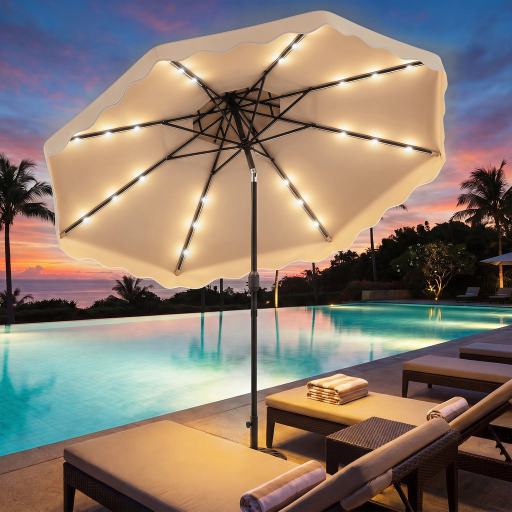 10 FT Solar LED Patio Umbrella for Deck and Pool-Beige