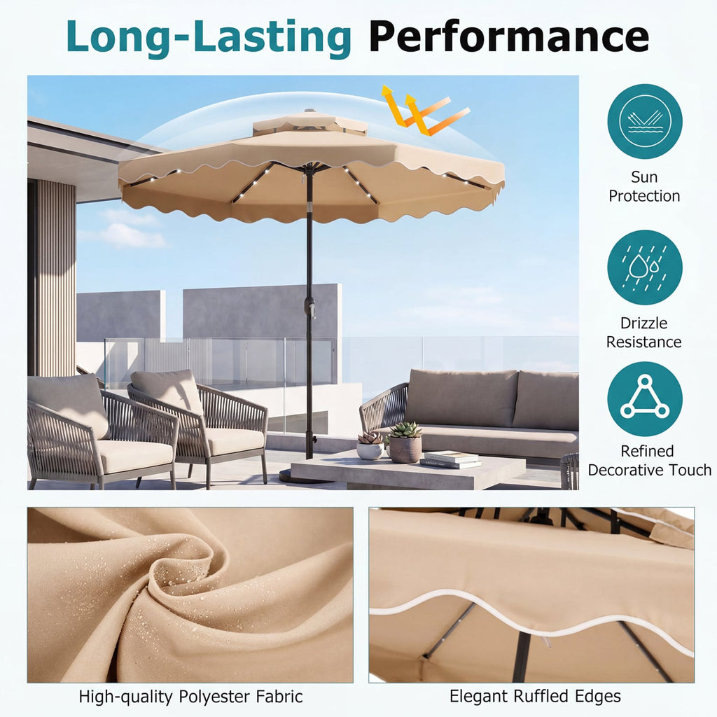 10 FT Solar LED Patio Umbrella for Deck and Pool-Beige