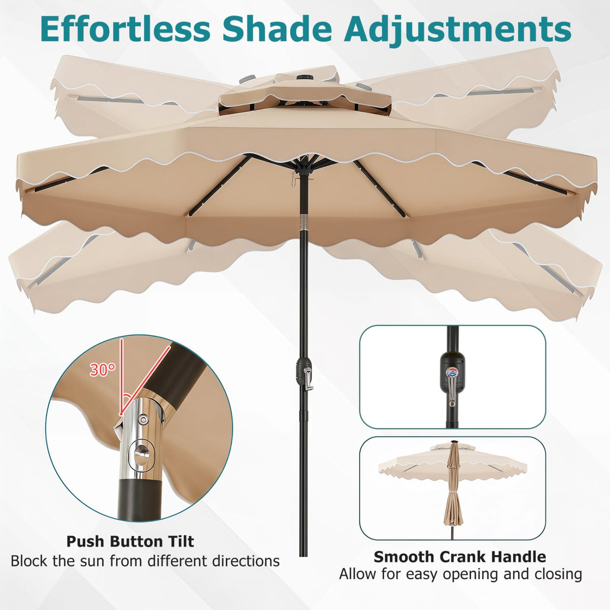 10 FT Solar LED Patio Umbrella for Deck and Pool-Beige