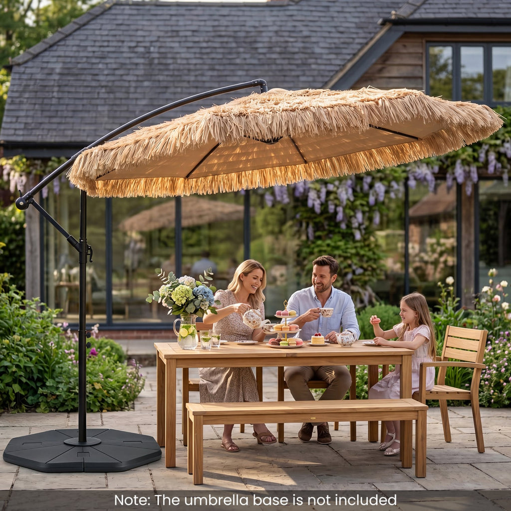 10 FT Solar Thatched Cantilever Umbrella with 12 Modes and Crank Lift-Brown