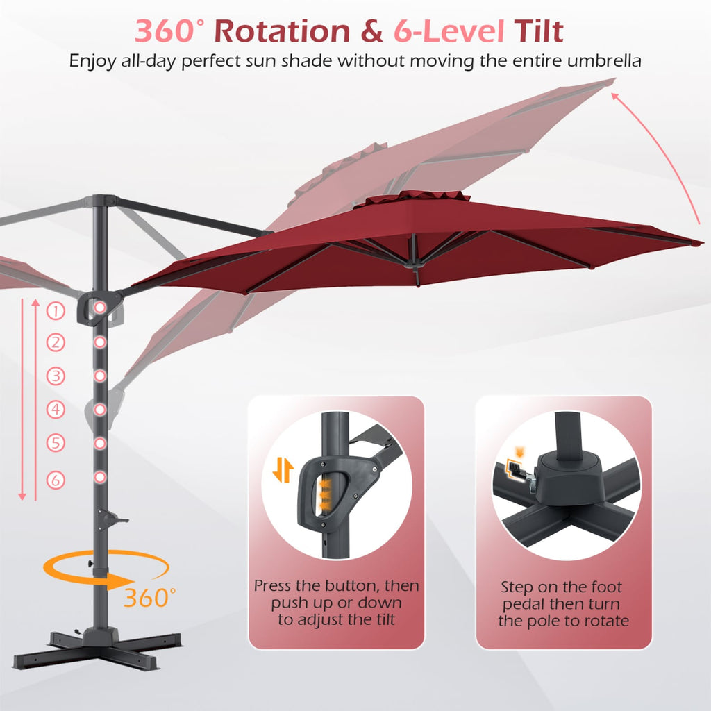 10 Feet Patio Cantilever Umbrella with Easy Tilt Adjustment-Wine