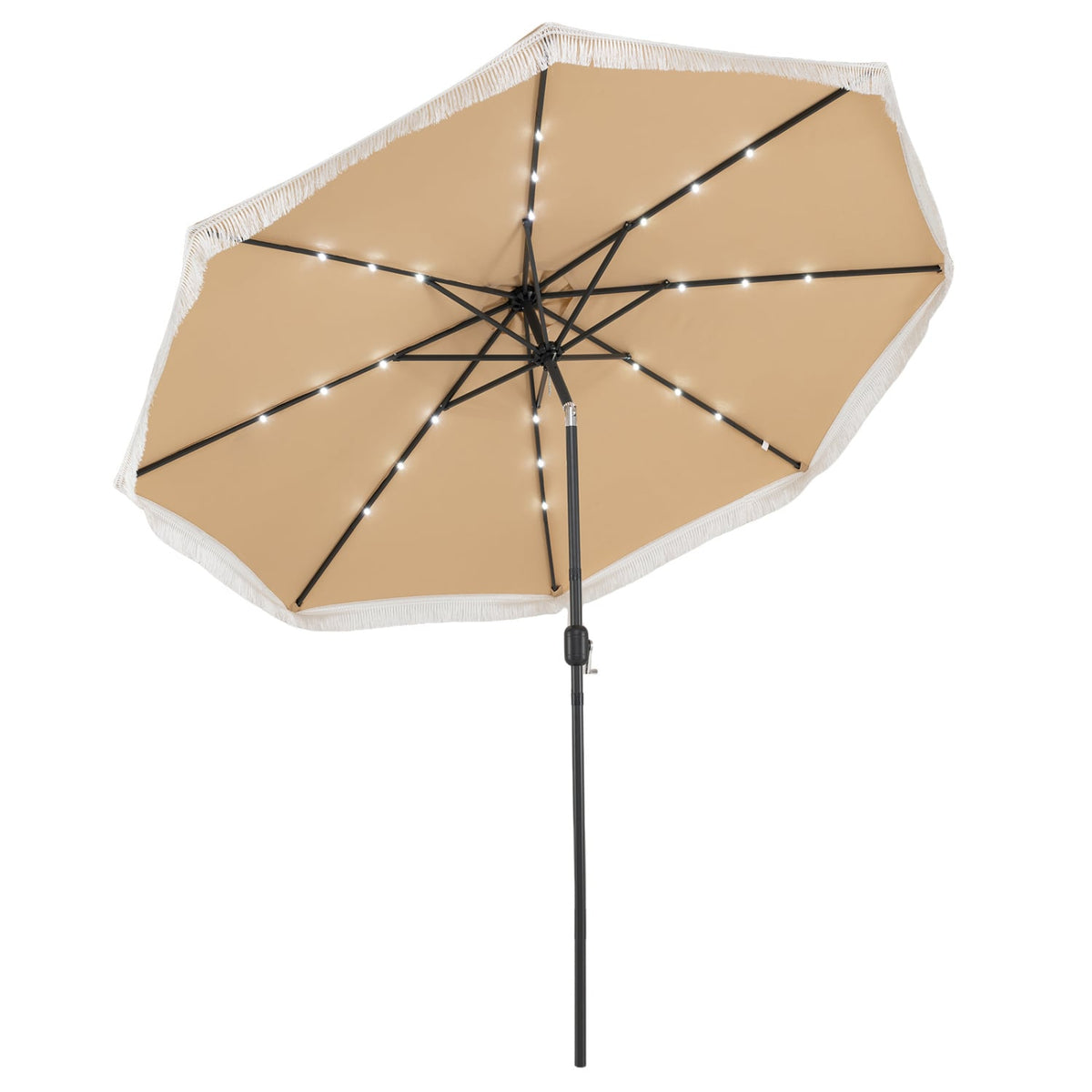 10 Feet Solar Patio Umbrella with 24 LED Lights for Yard-Beige