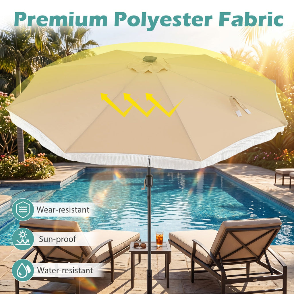 10 Feet Solar Patio Umbrella with 24 LED Lights for Yard-Beige