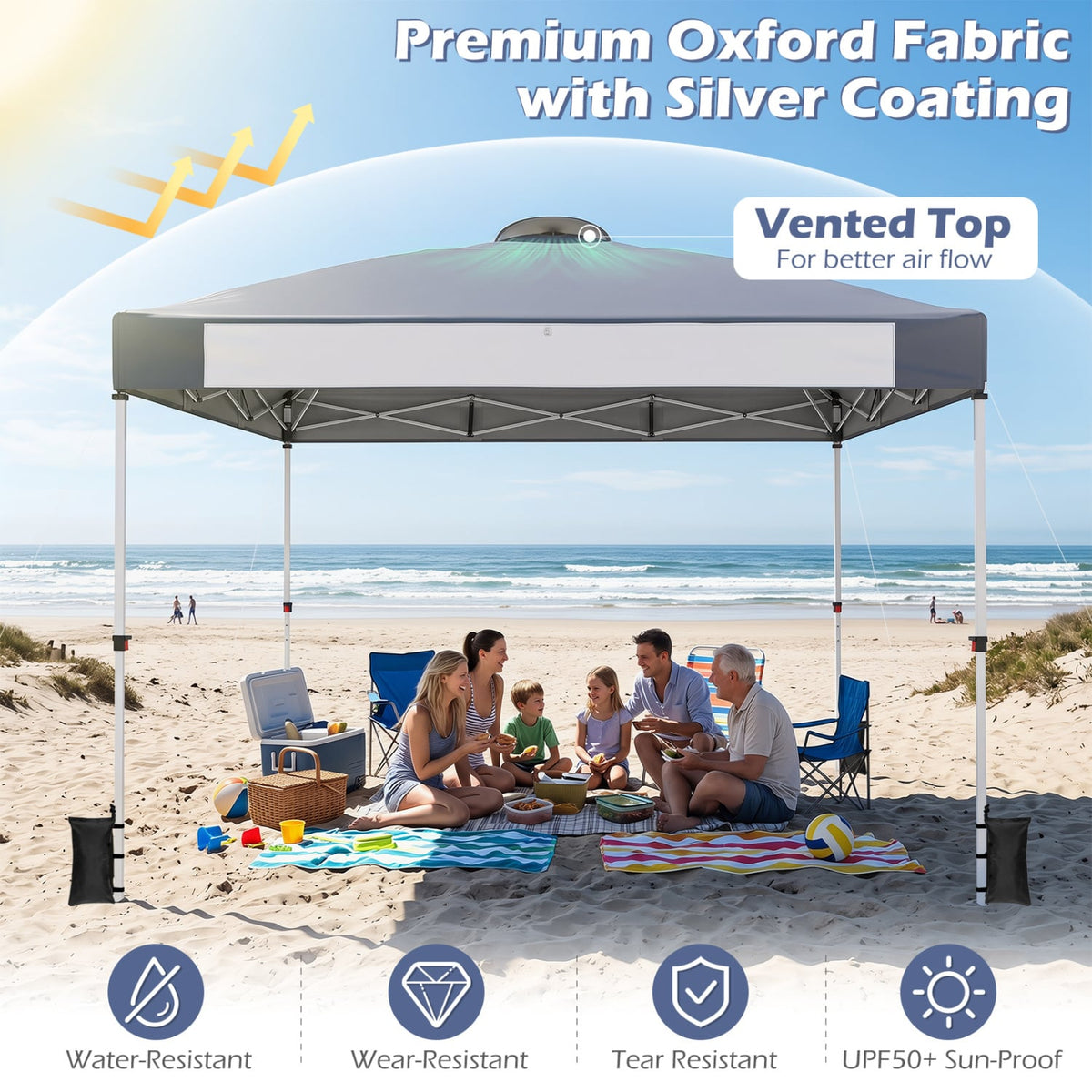 10 x 10 Feet Foldable Commercial Pop-up Canopy with Roller Bag and Banner Strip-Gray