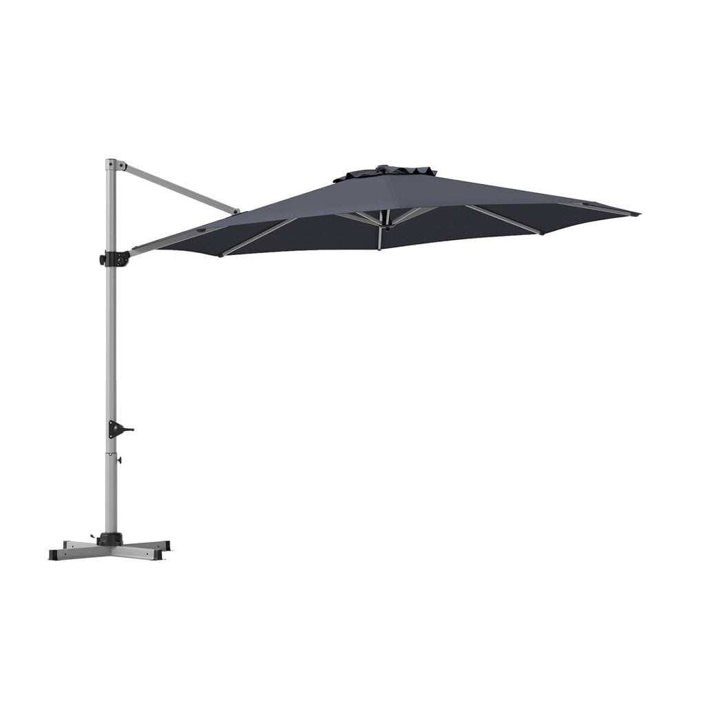 11 Feet Patio Offset Cantilever Umbrella 360° Rotation Aluminum Tilt-Gray