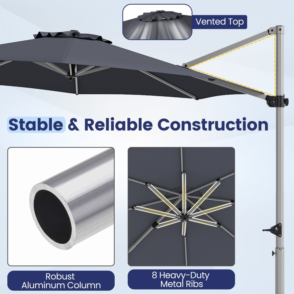 11 Feet Patio Offset Cantilever Umbrella 360° Rotation Aluminum Tilt-Gray