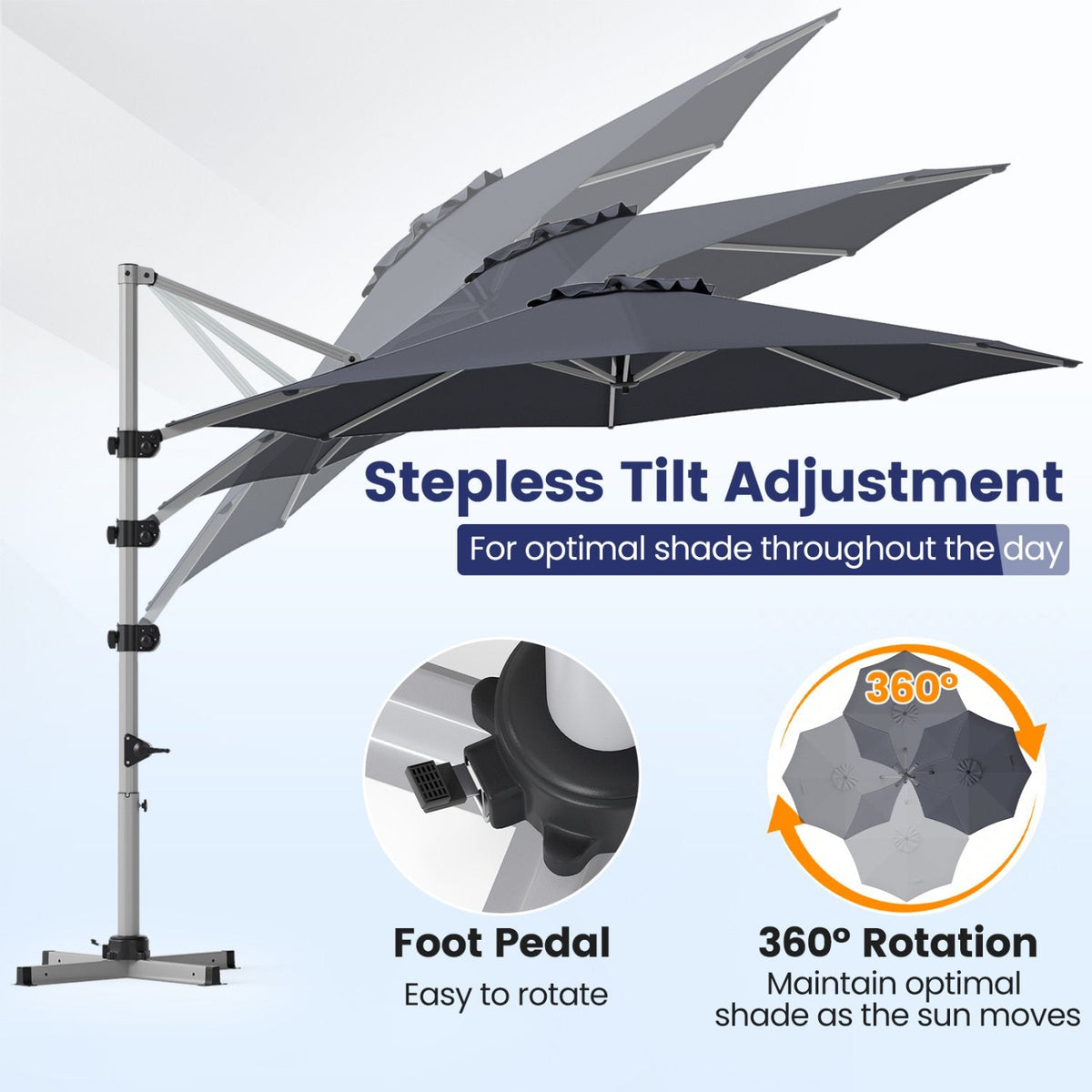 11 Feet Patio Offset Cantilever Umbrella 360° Rotation Aluminum Tilt-Gray