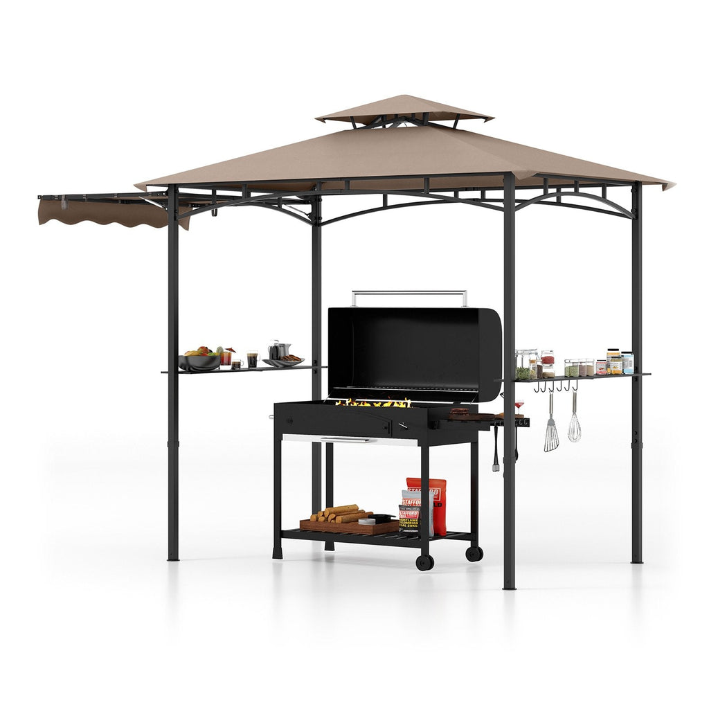 11 x 5 FT Grill Gazebo with Side Awning and Double-Tiered Top-Brown