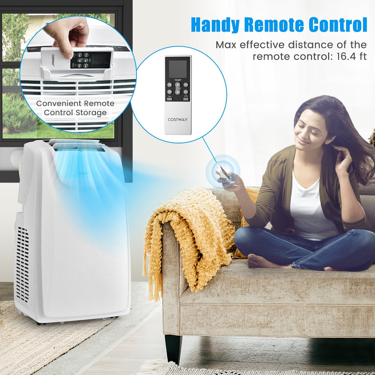 12000 BTU Dual Hose Portable Air Conditioner with Remote Control, White, 400 sq ft