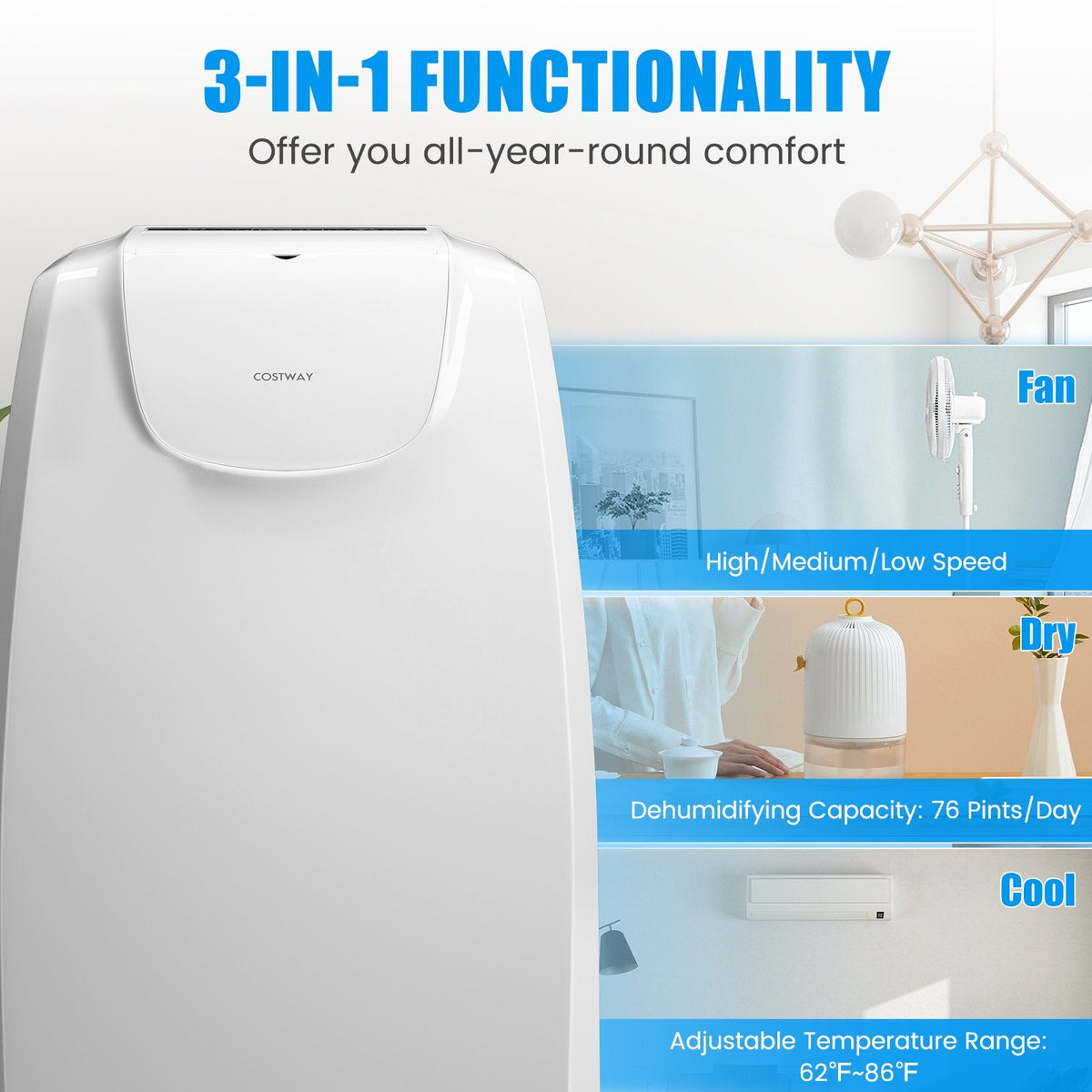 12000 BTU Dual Hose Portable Air Conditioner with Remote Control, White, 400 sq ft
