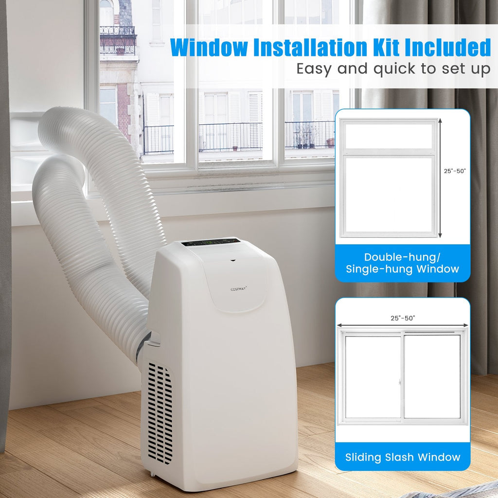 12000 BTU Dual Hose Portable Air Conditioner with Remote Control, White, 400 sq ft