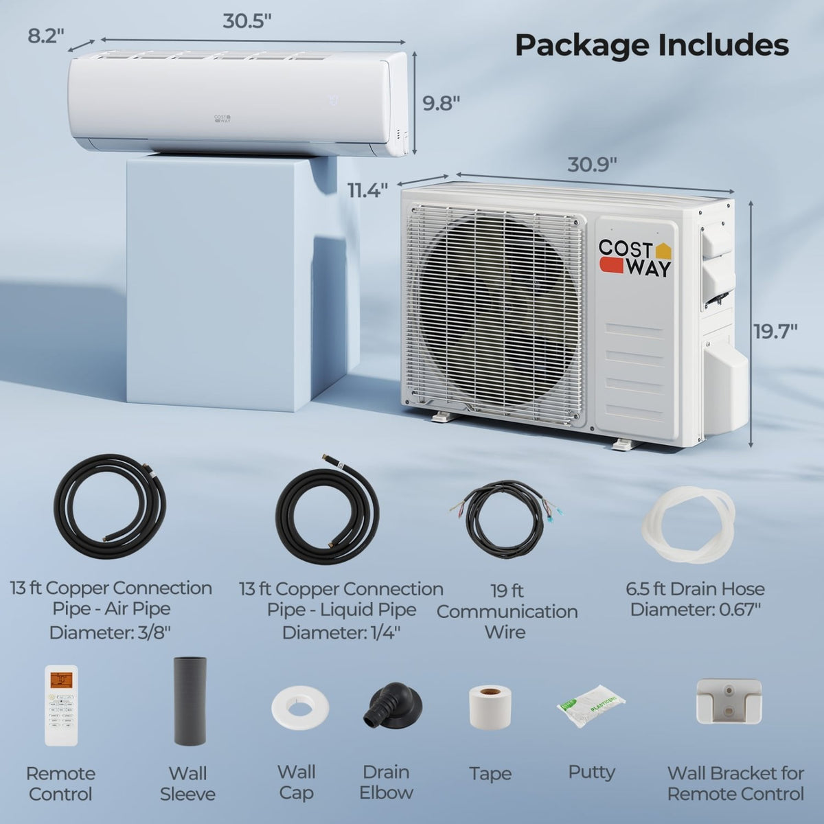 EchoCool Series 11500 BTU 208/230V Mini Split Air Conditioner and Heater Pump System