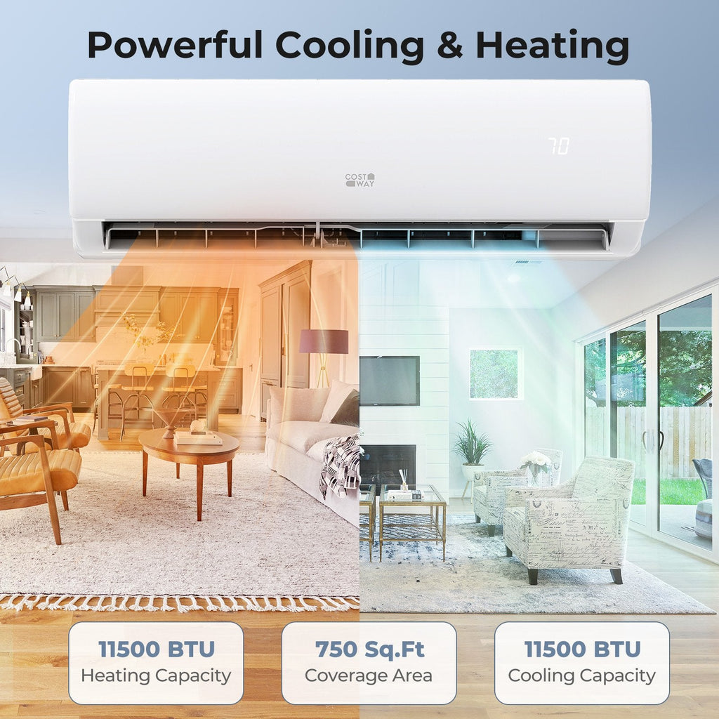 EchoCool Series 11500 BTU 208/230V Mini Split Air Conditioner and Heater Pump System
