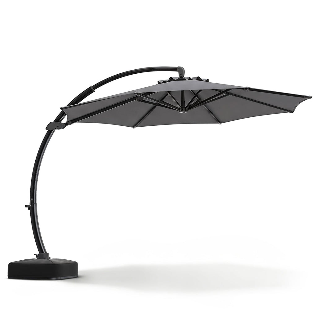 11 FT Cantilever Patio Umbrella with Base with 360° Rotation and Tilt Adjustment-Gray