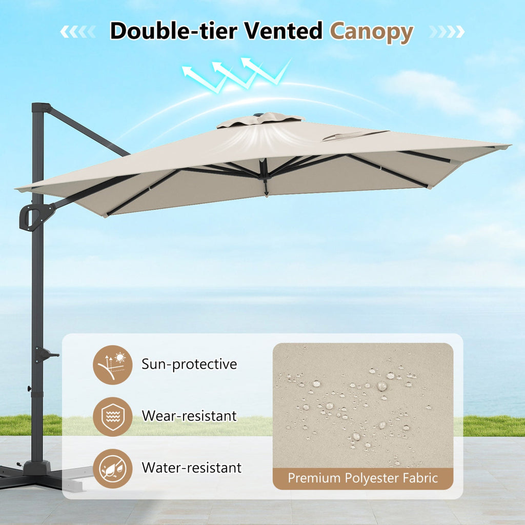 11 x 9 FT Cantilever Patio Umbrella with 360° Rotation and Easy Tilt Adjustment-Beige