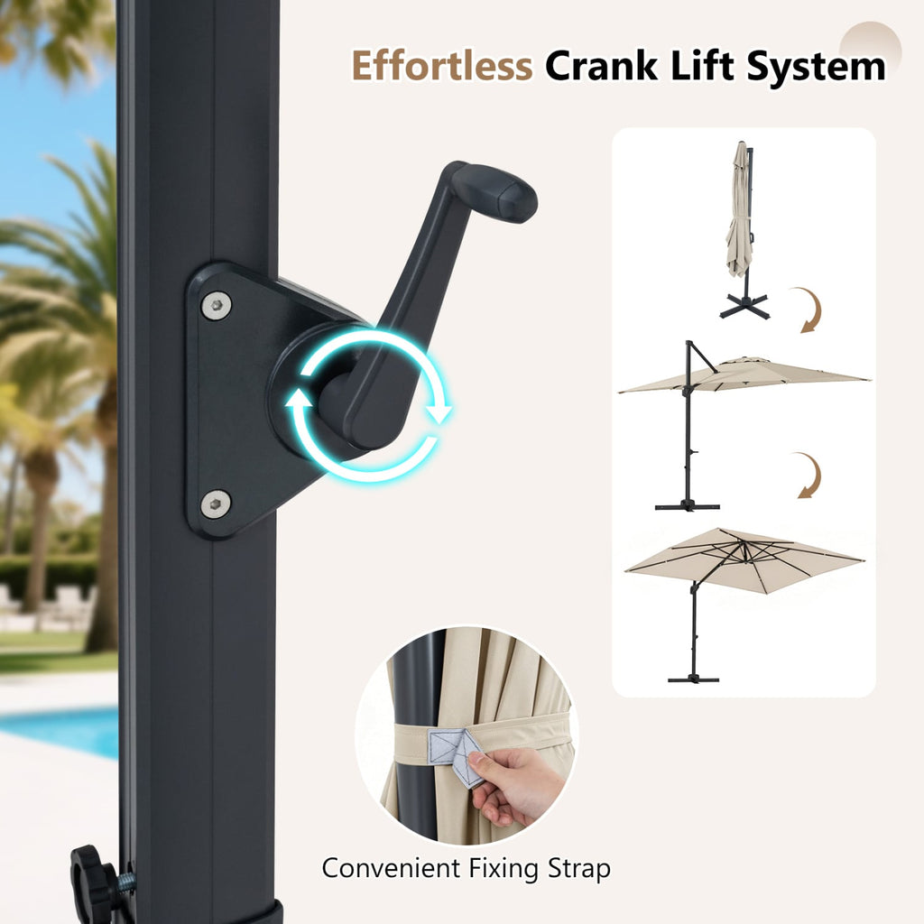 11 x 9 FT Cantilever Patio Umbrella with 360° Rotation and Easy Tilt Adjustment-Beige