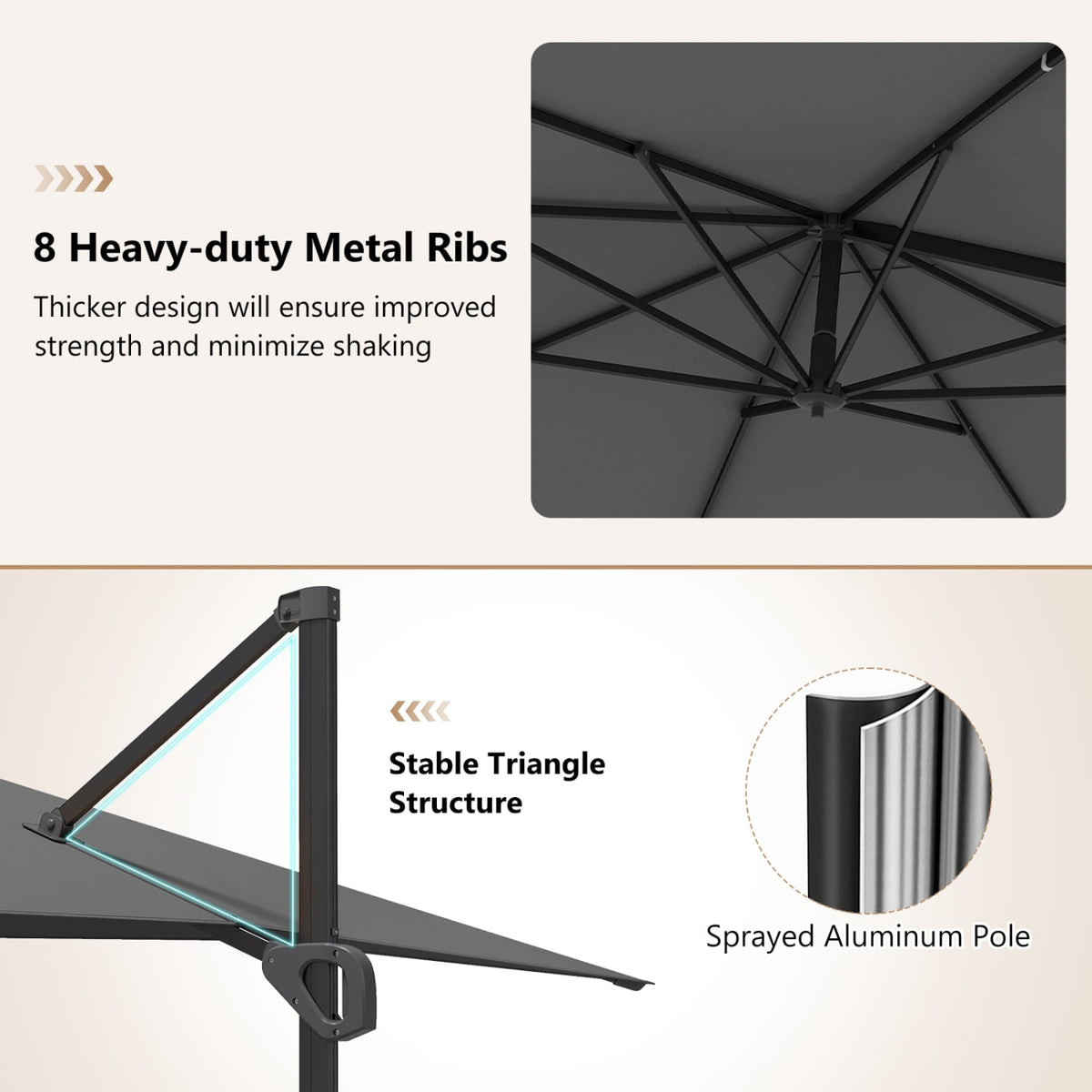 11 x 9 FT Cantilever Patio Umbrella with 360° Rotation and Easy Tilt Adjustment-Gray