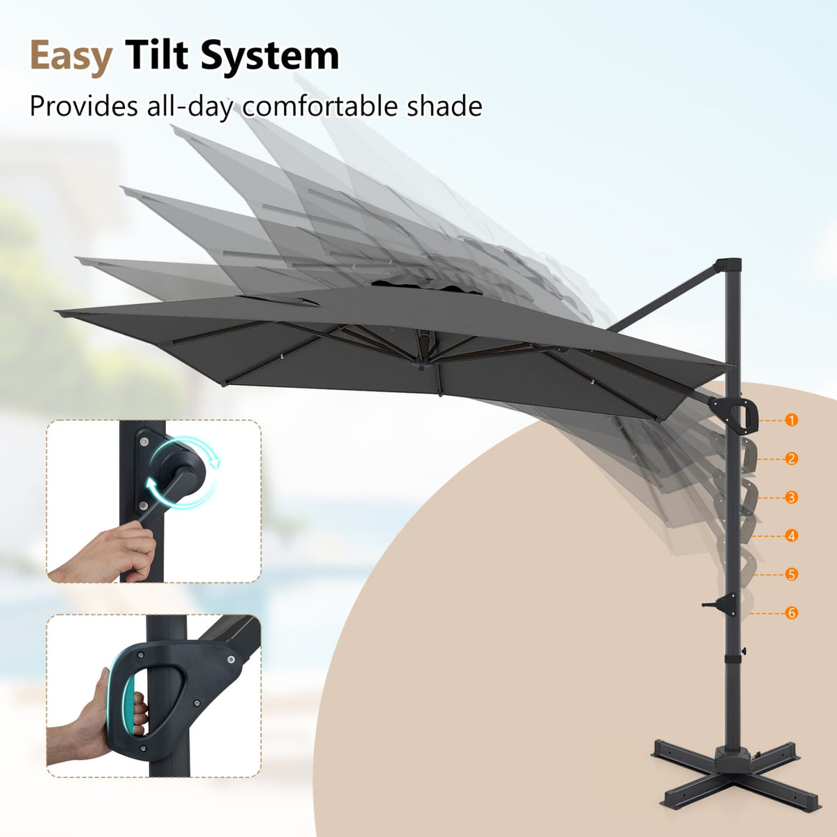 11 x 9 FT Cantilever Patio Umbrella with 360° Rotation and Easy Tilt Adjustment-Gray