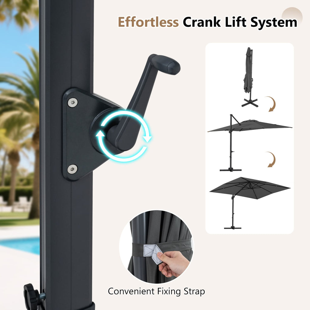 11 x 9 FT Cantilever Patio Umbrella with 360° Rotation and Easy Tilt Adjustment-Gray
