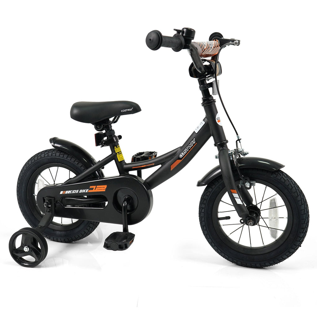 12 Inch Kids Bike with Removable Training Wheels and Adjustable Seat, Black
