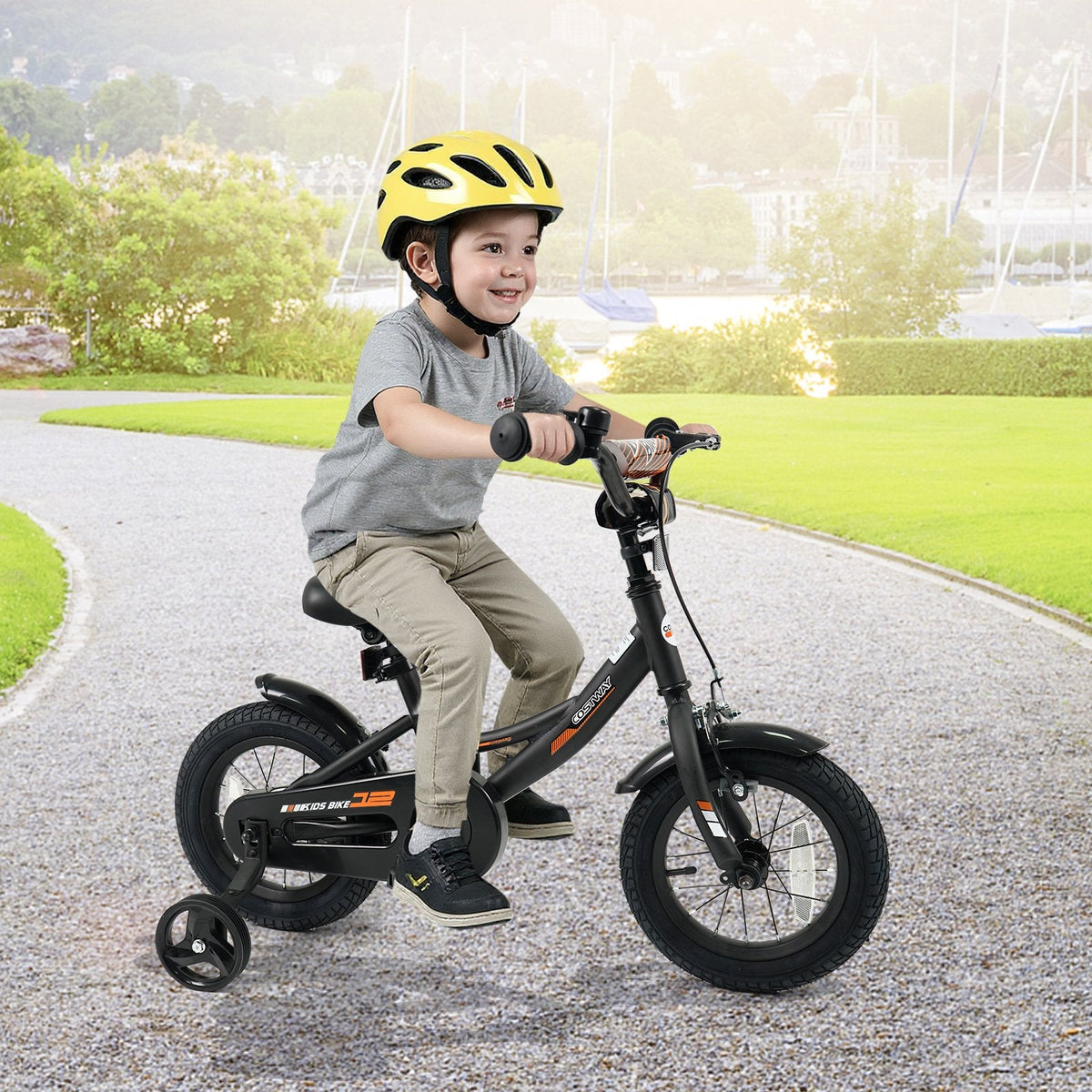 12 Inch Kids Bike with Removable Training Wheels and Adjustable Seat, Black