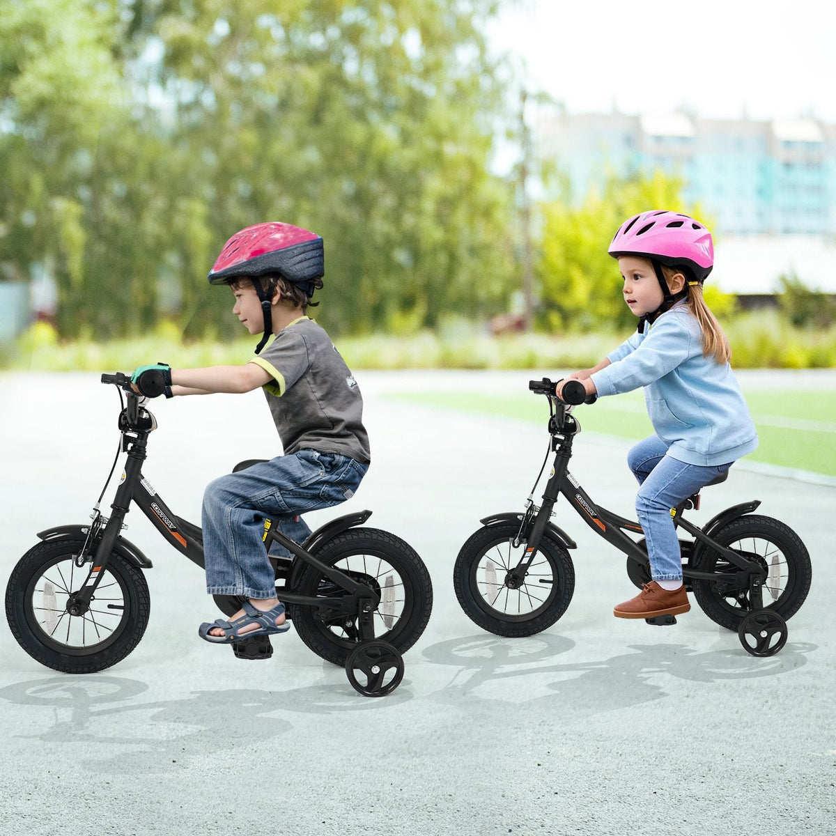 12 Inch Kids Bike with Removable Training Wheels and Adjustable Seat, Black
