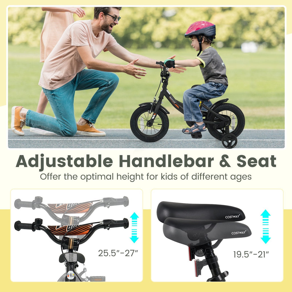 12 Inch Kids Bike with Removable Training Wheels and Adjustable Seat, Black