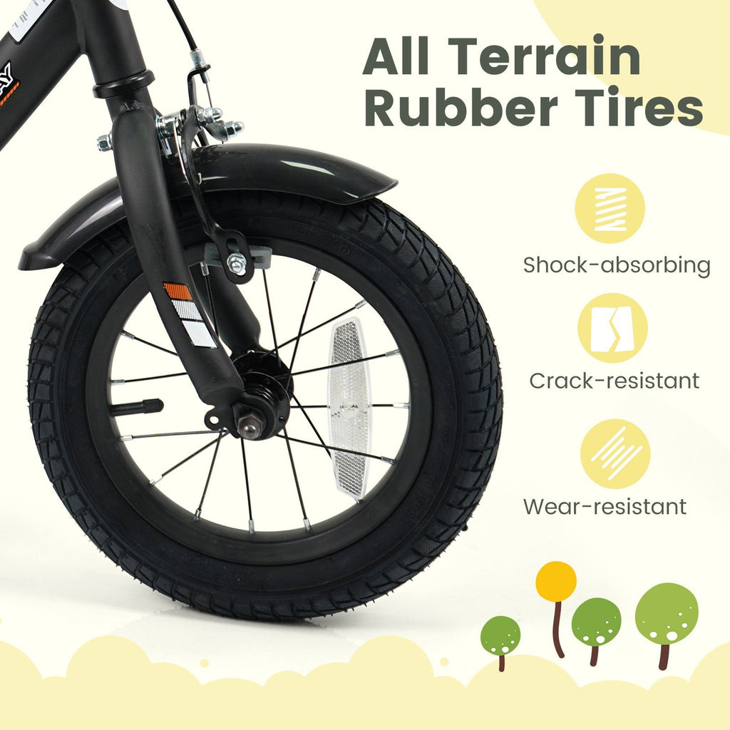 12 Inch Kids Bike with Removable Training Wheels and Adjustable Seat, Black