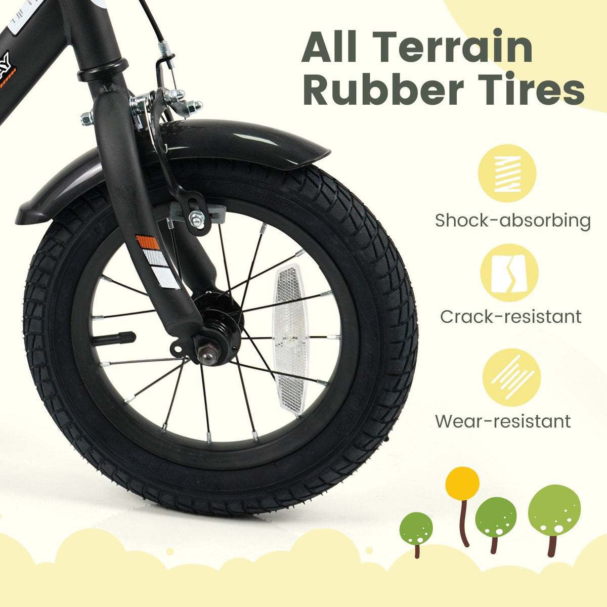 12 Inch Kids Bike with Removable Training Wheels and Adjustable Seat, Black